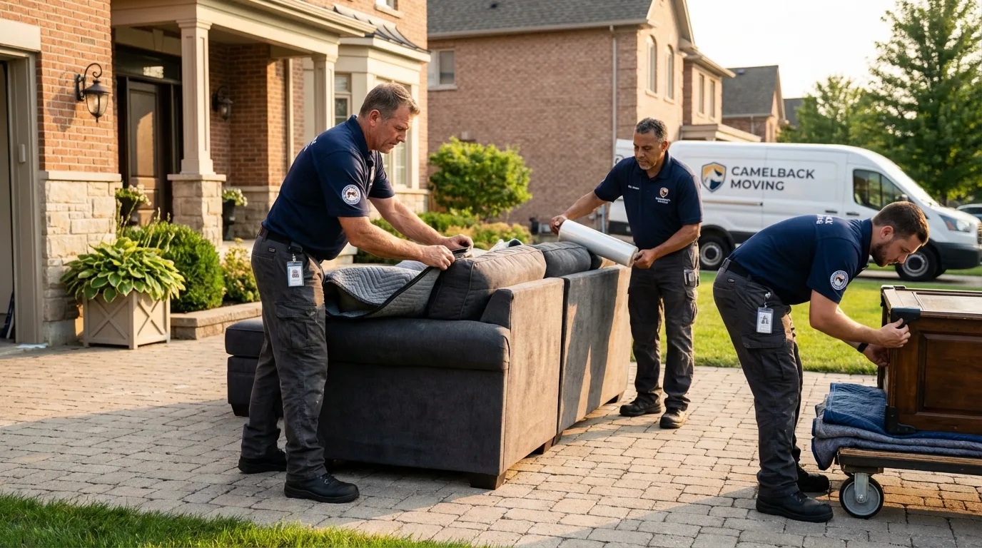 Large estate moving crew wrapping furniture in Chouteau, OK