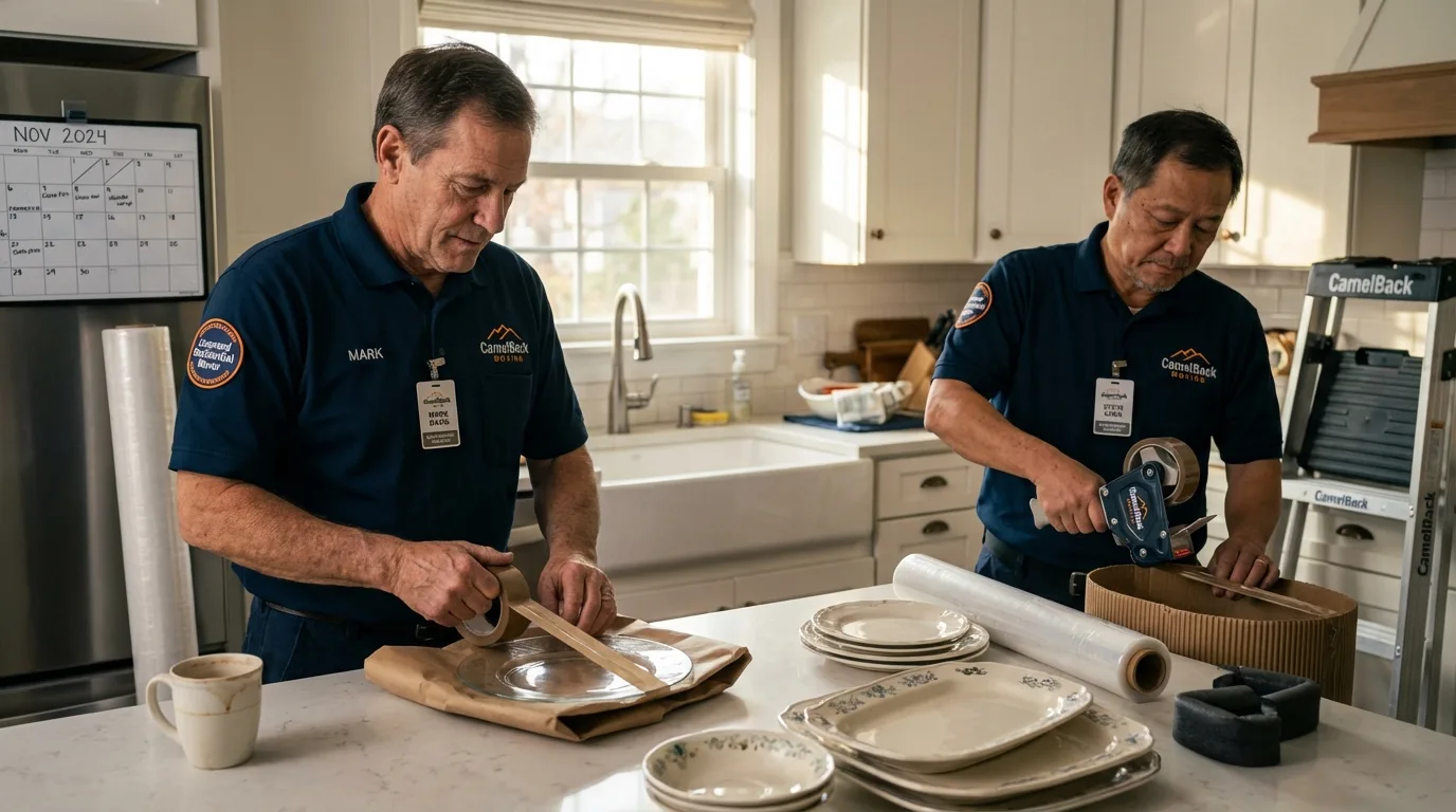 Professional crew packing kitchen dishware in Chouteau, OK